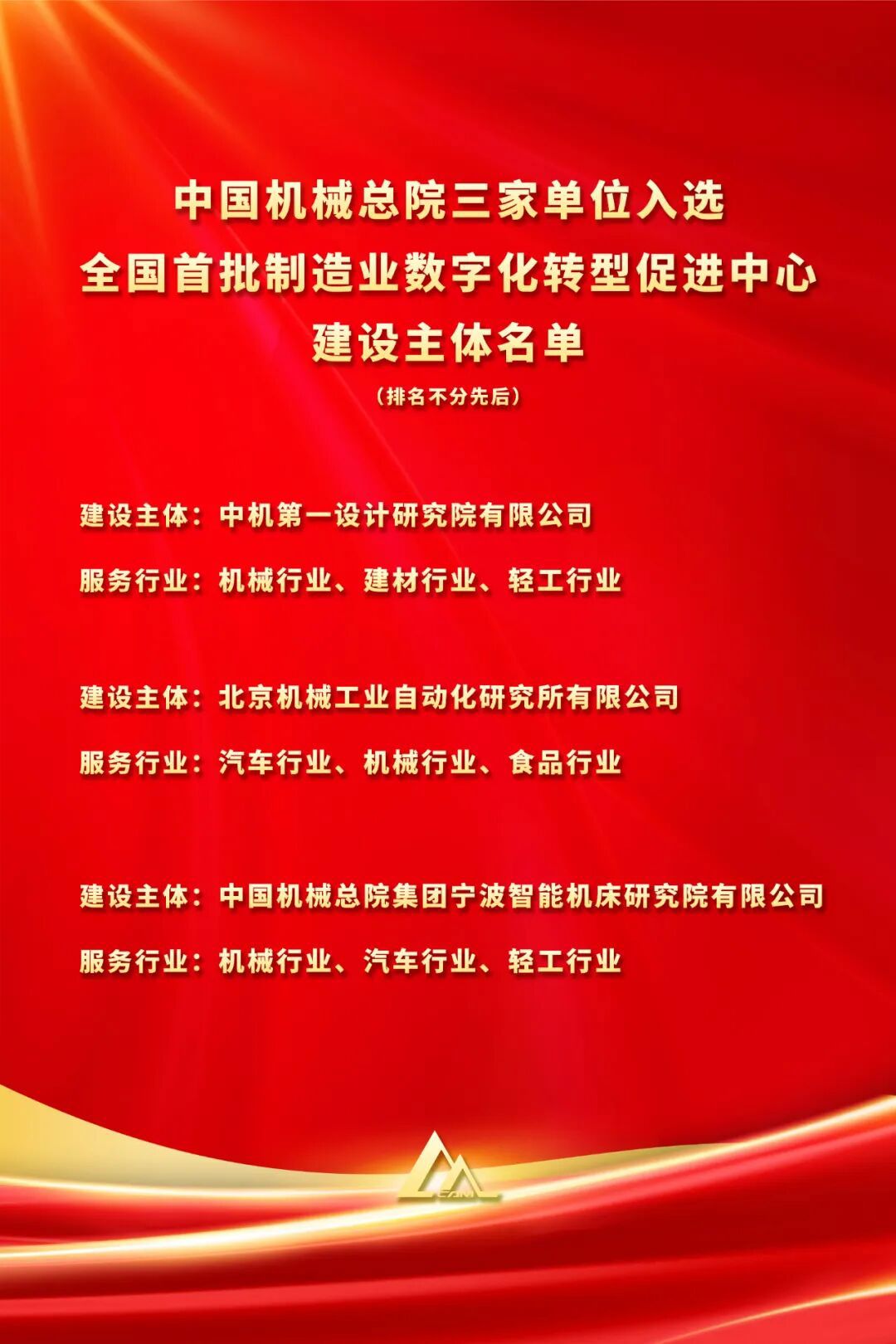 全國(guó)首批！中國(guó)機(jī)械總院三家單位入選工信部首批制造業(yè)數(shù)字化轉(zhuǎn)型促進(jìn)中心建設(shè)主體名單